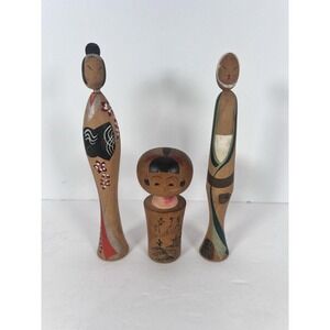 kokeshi dolls‎ vintage Set Of 3 Small Wooden Japanese Dolls